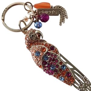 Chico's parrot keychain colorful bright rhinestones chain tassel gold